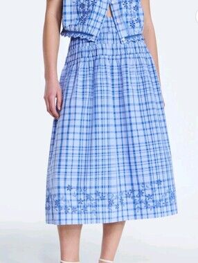 Free Assembly Women's and Women's Plus Embroidered Cotton Maxi Skirt with Smocke